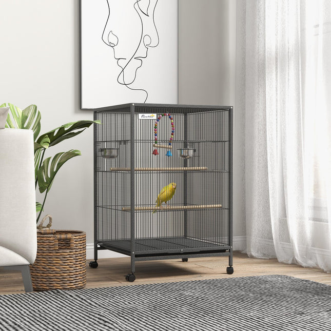 Budgie and Small Bird Cage with Rolling Stand - Grey