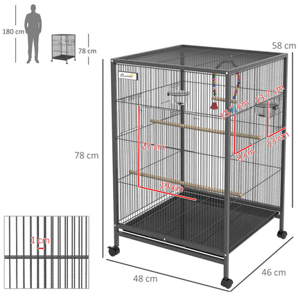 Budgie and Small Bird Cage with Rolling Stand - Grey