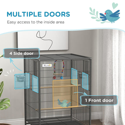 Budgie and Small Bird Cage with Rolling Stand - Grey