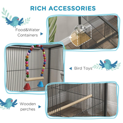 Budgie and Small Bird Cage with Rolling Stand - Grey