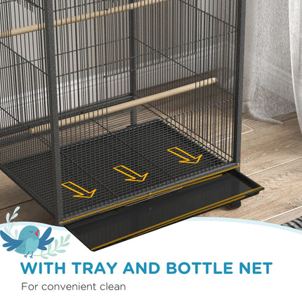 Budgie and Small Bird Cage with Rolling Stand - Grey