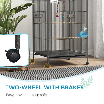 Budgie and Small Bird Cage with Rolling Stand - Grey