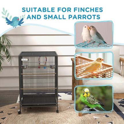 Budgie and Small Bird Cage with Rolling Stand - Grey