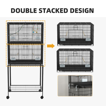 Two-Tier Bird Cage on Wheels, with Stand, for Small Birds