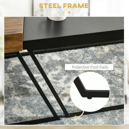 Geometric Industrial Coffee Table Set of 2 with Steel Frame and Spacious Legroom - Black & Rustic Brown