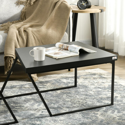 Geometric Industrial Coffee Table Set of 2 with Steel Frame and Spacious Legroom - Black & Rustic Brown