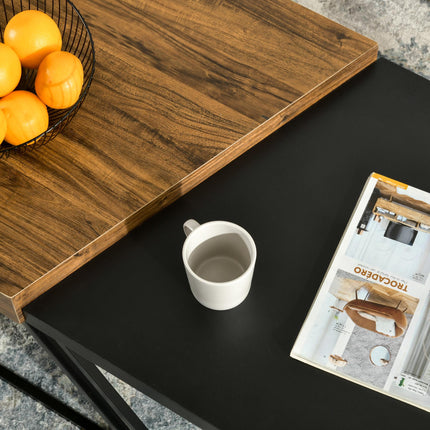Geometric Industrial Coffee Table Set of 2 with Steel Frame and Spacious Legroom - Black & Rustic Brown
