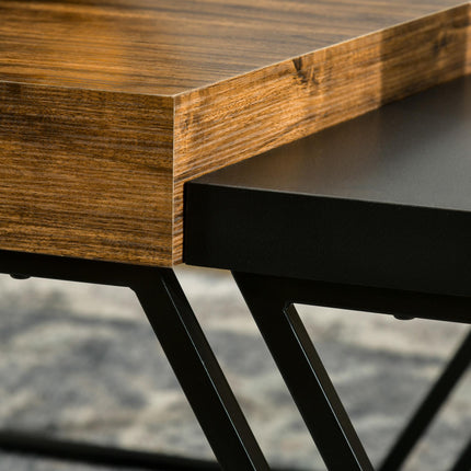 Geometric Industrial Coffee Table Set of 2 with Steel Frame and Spacious Legroom - Black & Rustic Brown