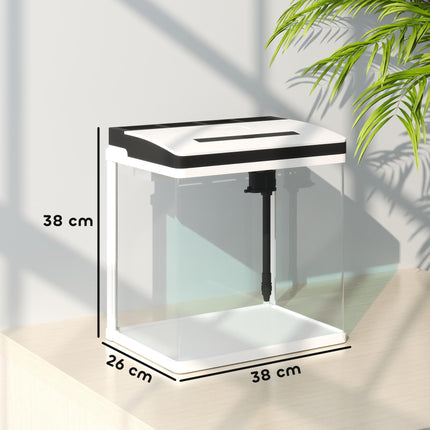 28L Glass Aquarium Fish Tank with LED Lighting and Filter for Betta, Guppy, Shrimp - White