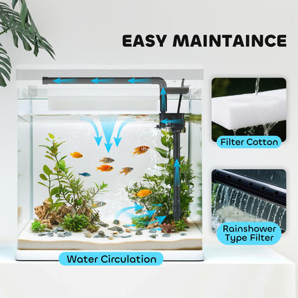 28L Glass Aquarium Fish Tank with LED Lighting and Filter for Betta, Guppy, Shrimp - White