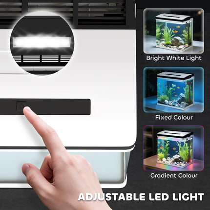 28L Glass Aquarium Fish Tank with LED Lighting and Filter for Betta, Guppy, Shrimp - White