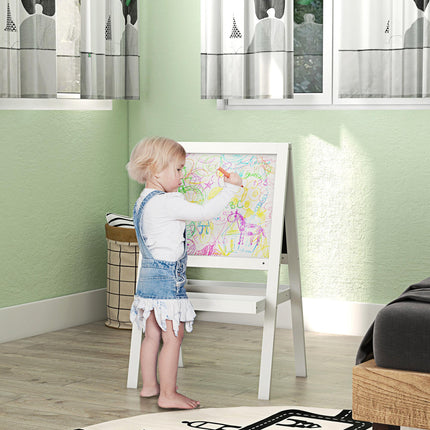 2 in 1 Kids Easel with Double-Sided Whiteboard and Chalkboard - White