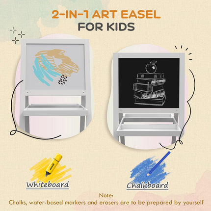2 in 1 Kids Easel with Double-Sided Whiteboard and Chalkboard - White