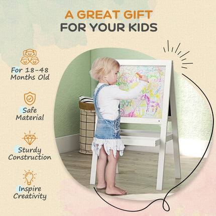 2 in 1 Kids Easel with Double-Sided Whiteboard and Chalkboard - White