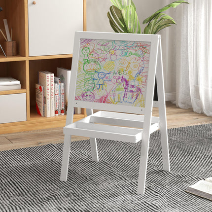 2 in 1 Kids Easel with Double-Sided Whiteboard and Chalkboard - White