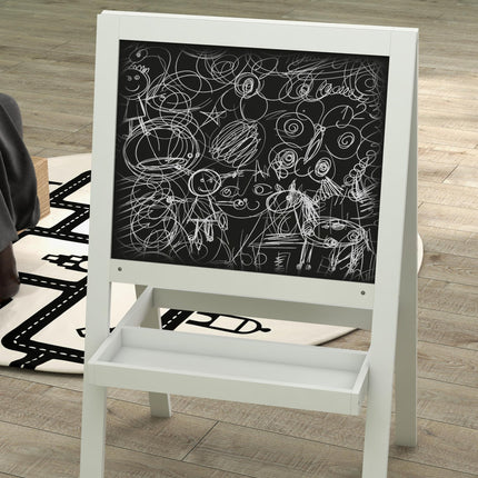 2 in 1 Kids Easel with Double-Sided Whiteboard and Chalkboard - White
