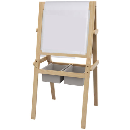 3 in 1 Kids Art Easel with Paper Roll and Storage Baskets - Natural Wood