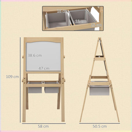 3 in 1 Kids Art Easel with Paper Roll and Storage Baskets - Natural Wood