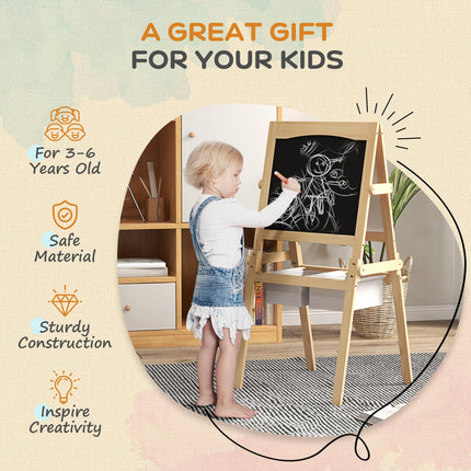 3 in 1 Kids Art Easel with Paper Roll and Storage Baskets - Natural Wood