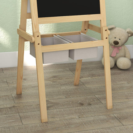 3 in 1 Kids Art Easel with Paper Roll and Storage Baskets - Natural Wood
