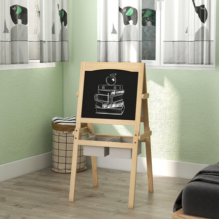 3 in 1 Kids Art Easel with Paper Roll and Storage Baskets - Natural Wood