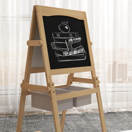 3 in 1 Kids Art Easel with Paper Roll and Storage Baskets - Natural Wood