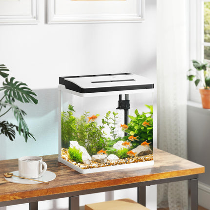 13L Glass Aquarium Fish Tank with Filter and LED Lighting for Betta, Guppy, Shrimp - White