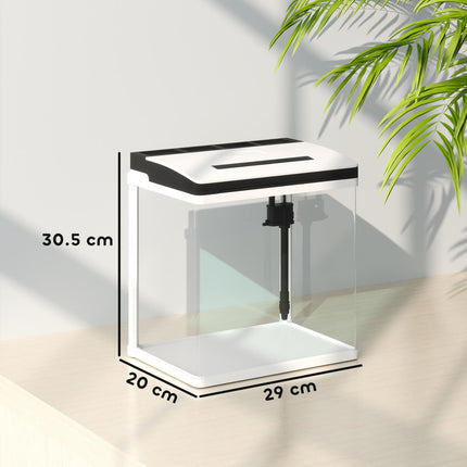 13L Glass Aquarium Fish Tank with Filter and LED Lighting for Betta, Guppy, Shrimp - White