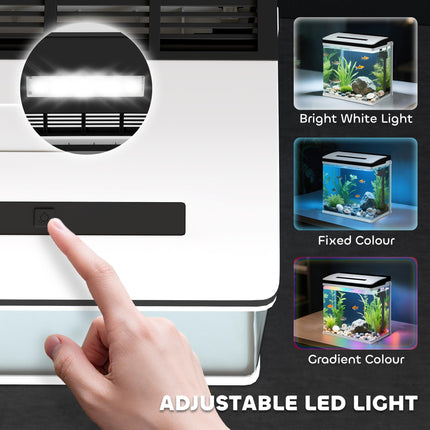 13L Glass Aquarium Fish Tank with Filter and LED Lighting for Betta, Guppy, Shrimp - White