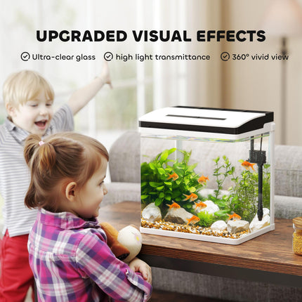 13L Glass Aquarium Fish Tank with Filter and LED Lighting for Betta, Guppy, Shrimp - White