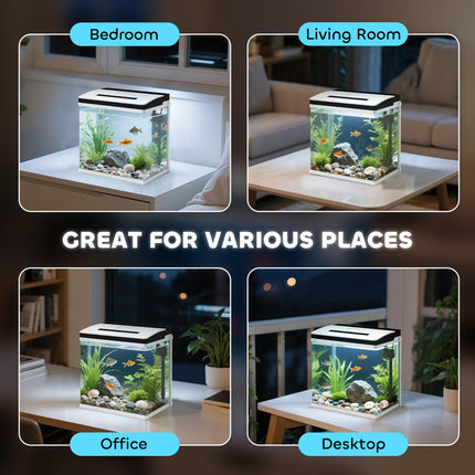 13L Glass Aquarium Fish Tank with Filter and LED Lighting for Betta, Guppy, Shrimp - White