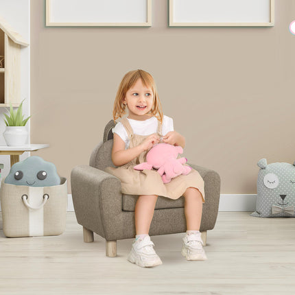 Kids Toddler Armchair Sofa with Storage Bag - Brown Linen