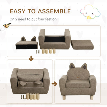 Kids Toddler Armchair Sofa with Storage Bag - Brown Linen