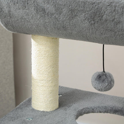 Cat Tree Tower with Scratching Posts, Bed, Perch & Toy Ball - Light Grey