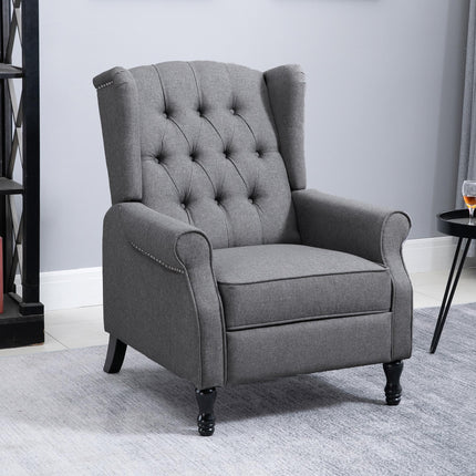 Recliner Wingback Armchair with Button Tufted Back and Footrest for Living Room - Light Grey