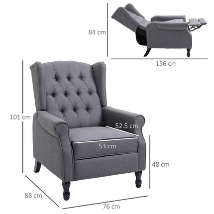 Recliner Wingback Armchair with Button Tufted Back and Footrest for Living Room - Light Grey