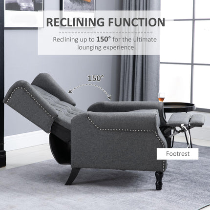 Recliner Wingback Armchair with Button Tufted Back and Footrest for Living Room - Light Grey