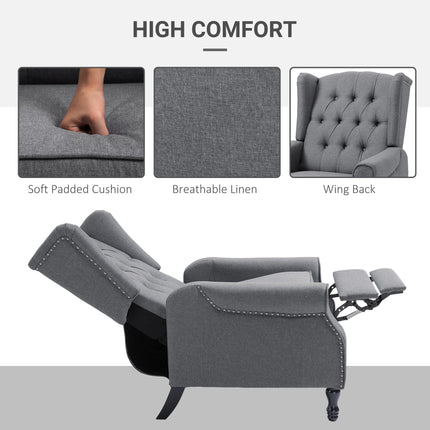 Recliner Wingback Armchair with Button Tufted Back and Footrest for Living Room - Light Grey