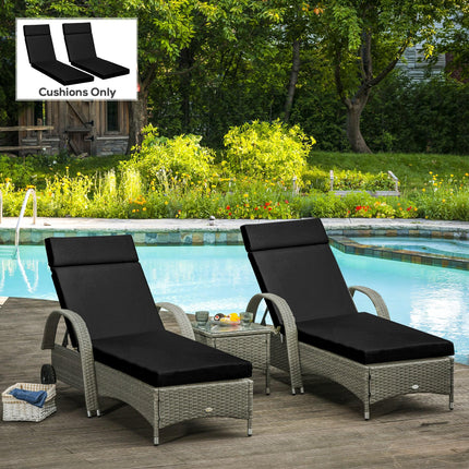 Set of 2 Outdoor Seat Cushions for Rattan Sun Loungers 196x55x8 cm - Black
