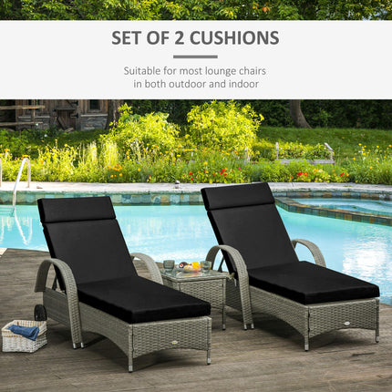 Set of 2 Outdoor Seat Cushions for Rattan Sun Loungers 196x55x8 cm - Black