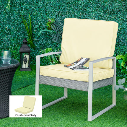 Set of 2 Garden Seat and Back Cushions for Outdoor Furniture - Cream White