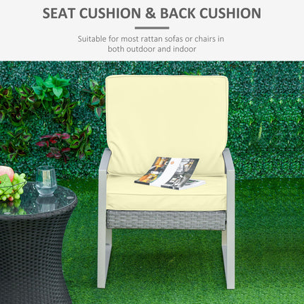 Set of 2 Garden Seat and Back Cushions for Outdoor Furniture - Cream White