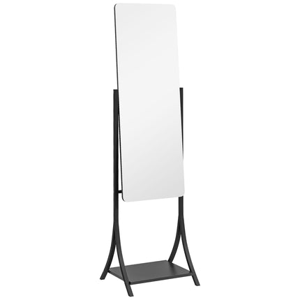 Full Length Free Standing Dressing Mirror with Adjustable Angle & Storage Shelf - Black