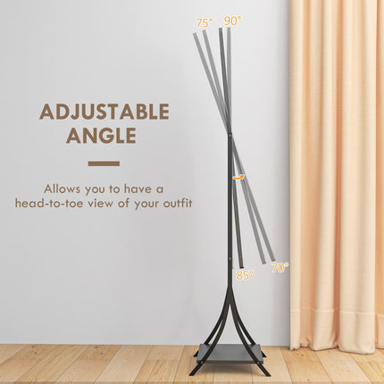 Full Length Free Standing Dressing Mirror with Adjustable Angle & Storage Shelf - Black