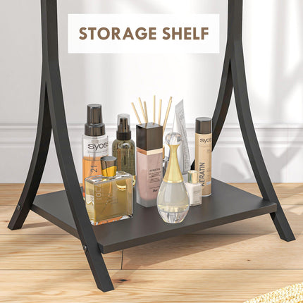 Full Length Free Standing Dressing Mirror with Adjustable Angle & Storage Shelf - Black