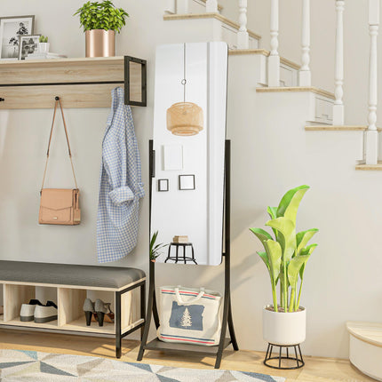 Full Length Free Standing Dressing Mirror with Adjustable Angle & Storage Shelf - Black