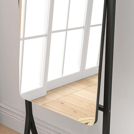 Full Length Free Standing Dressing Mirror with Adjustable Angle & Storage Shelf - Black