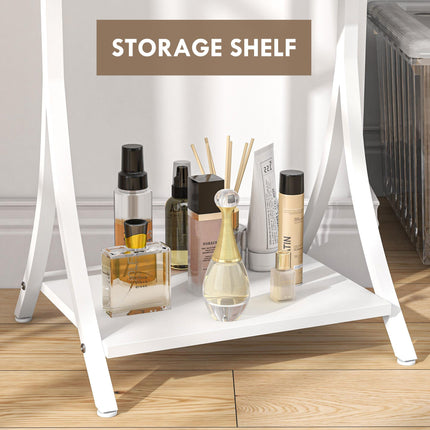 Full Length Free Standing Dressing Mirror with LED Lights, 3 Temperature Colours & Storage Shelf - White