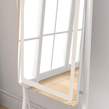 Full Length Free Standing Dressing Mirror with LED Lights, 3 Temperature Colours & Storage Shelf - White