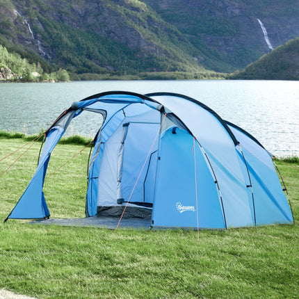 3 Man Tunnel Camping Tent with Vestibule and Weather-Resistant Rainfly - Blue